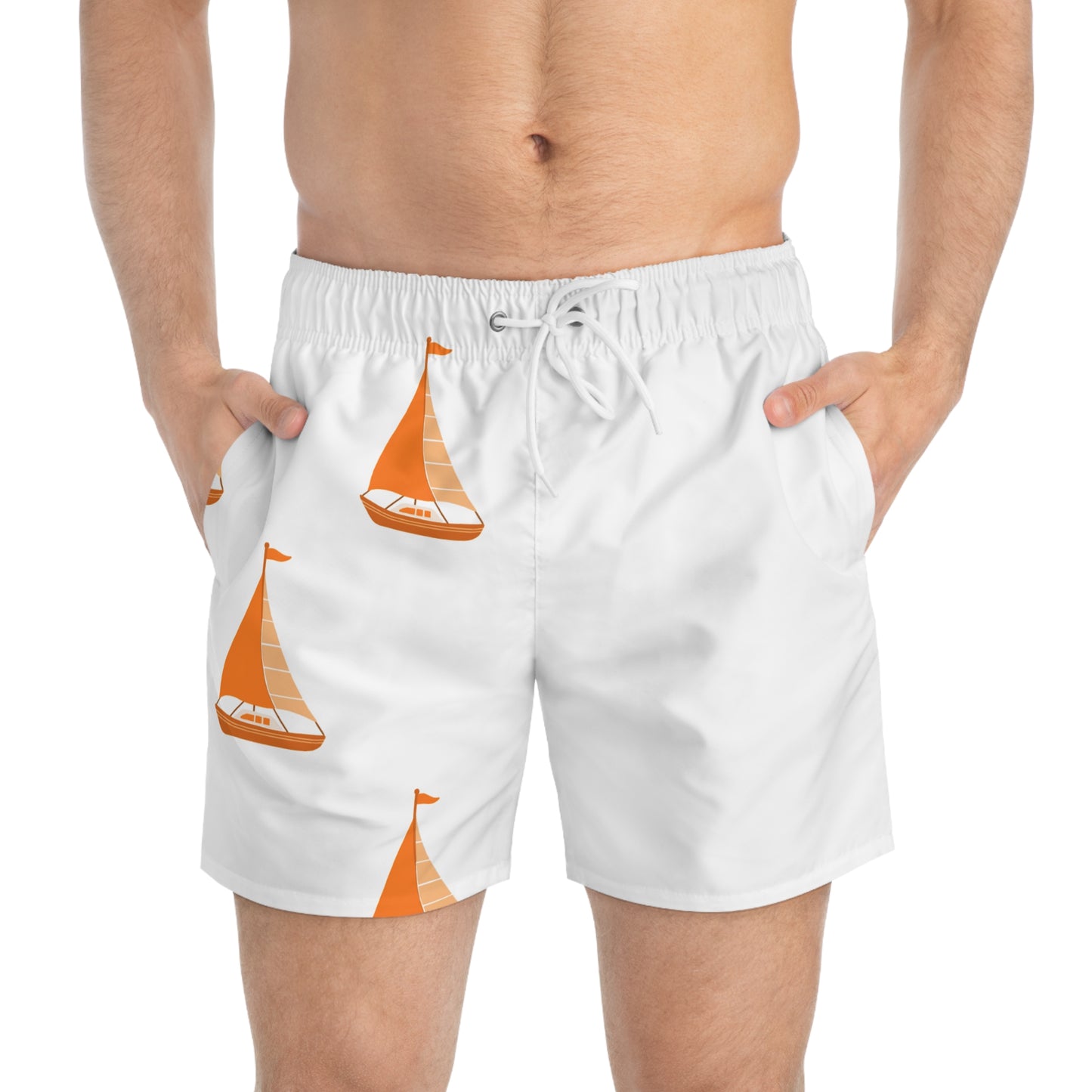 Sailboat Pattern Swim Trunks | Summer Beach Wear, Vacation Attire, Pool Party Shorts, Birthday Gift for Him, Nautical Swimwear