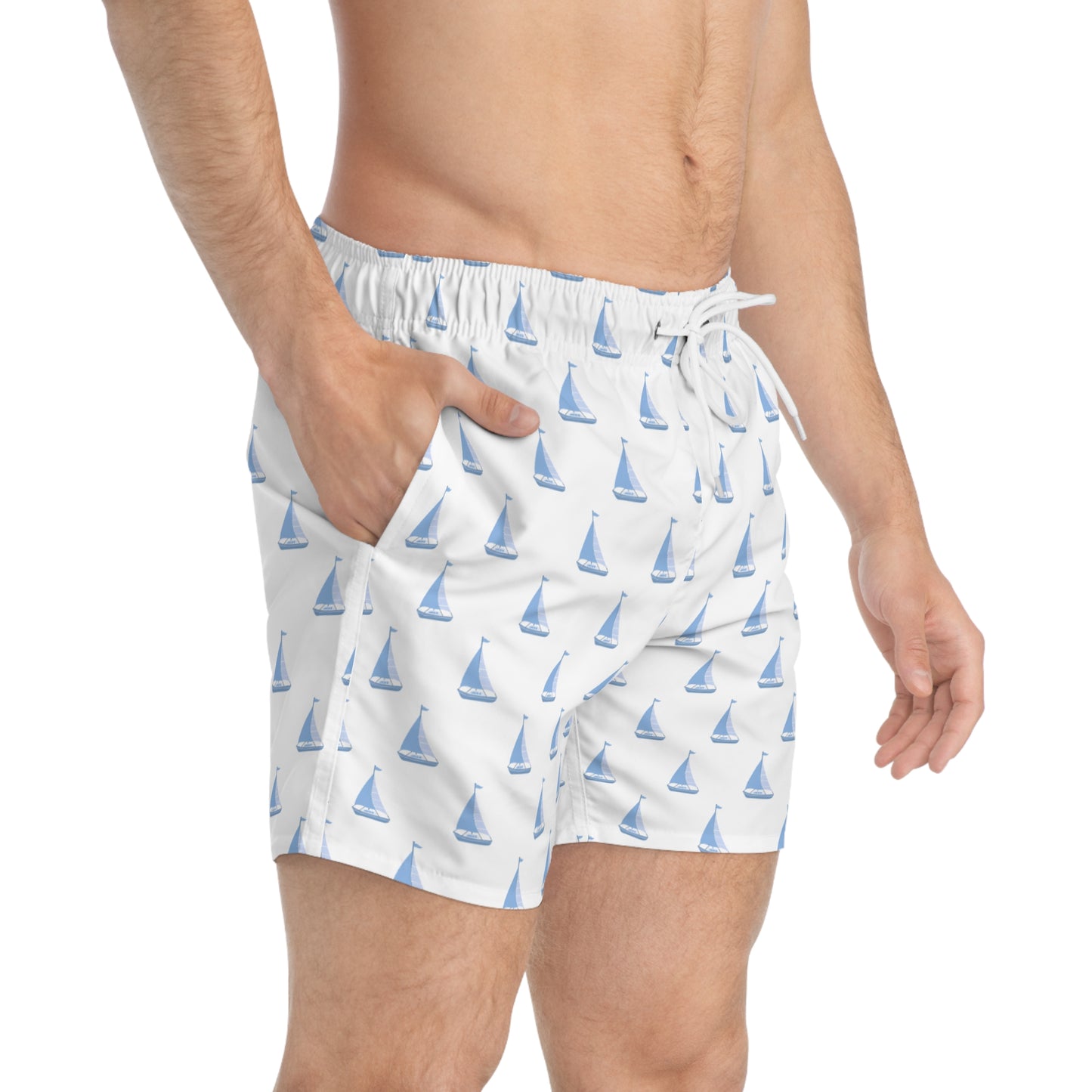 Nautical Sailboat Swim Trunks, Summer Beach Shorts, Vacation Wear, Pool Party Gear, Gift for Beach Lovers, Ocean Theme Swimwear