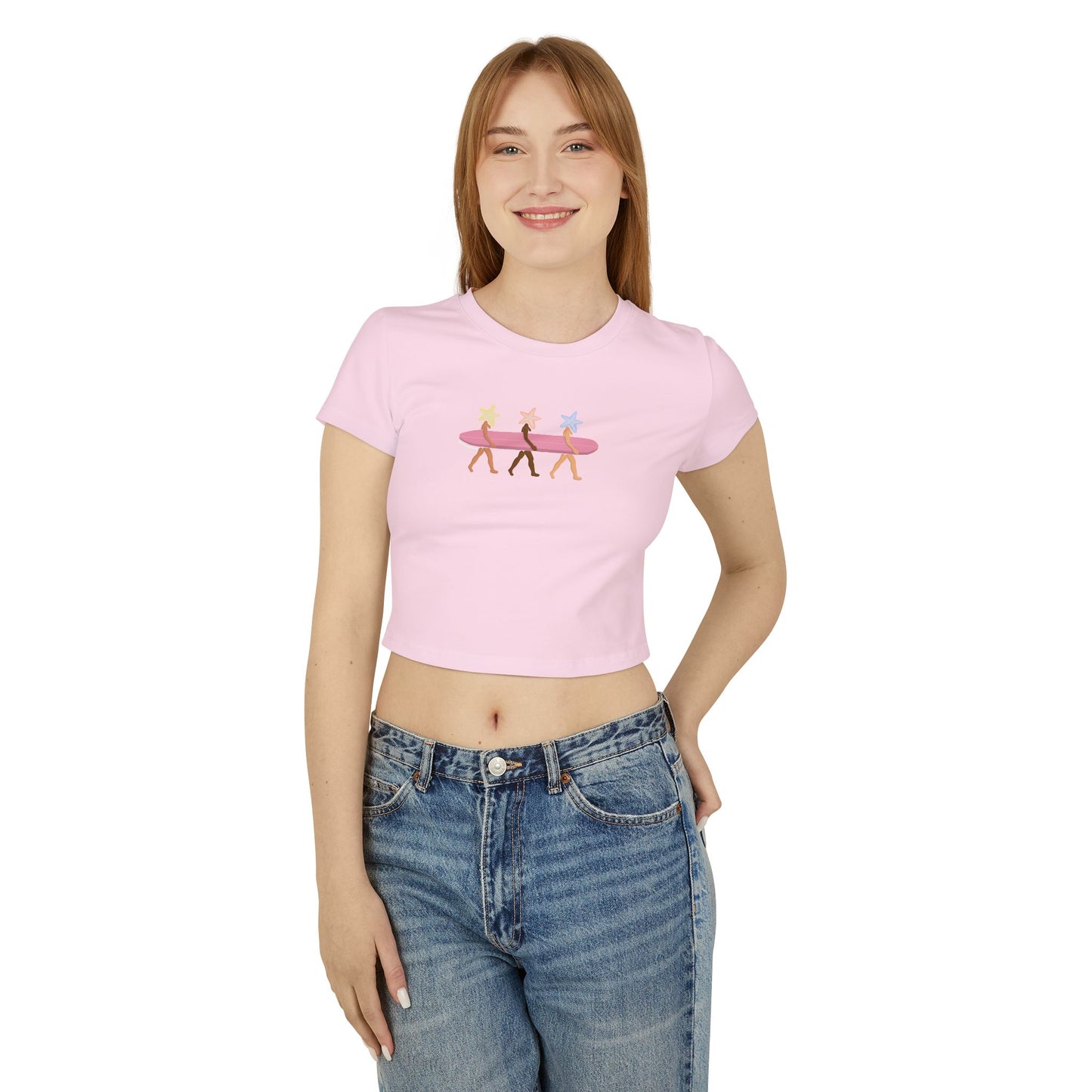 Surfing Spirit Women's Baby Tee | Cute Summer Vibes, Casual Tee, Beachwear, Gift for Surf Lovers, Nursery Style