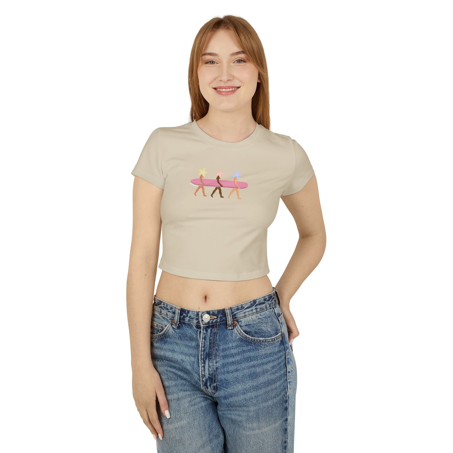Surfing Spirit Women's Baby Tee | Cute Summer Vibes, Casual Tee, Beachwear, Gift for Surf Lovers, Nursery Style