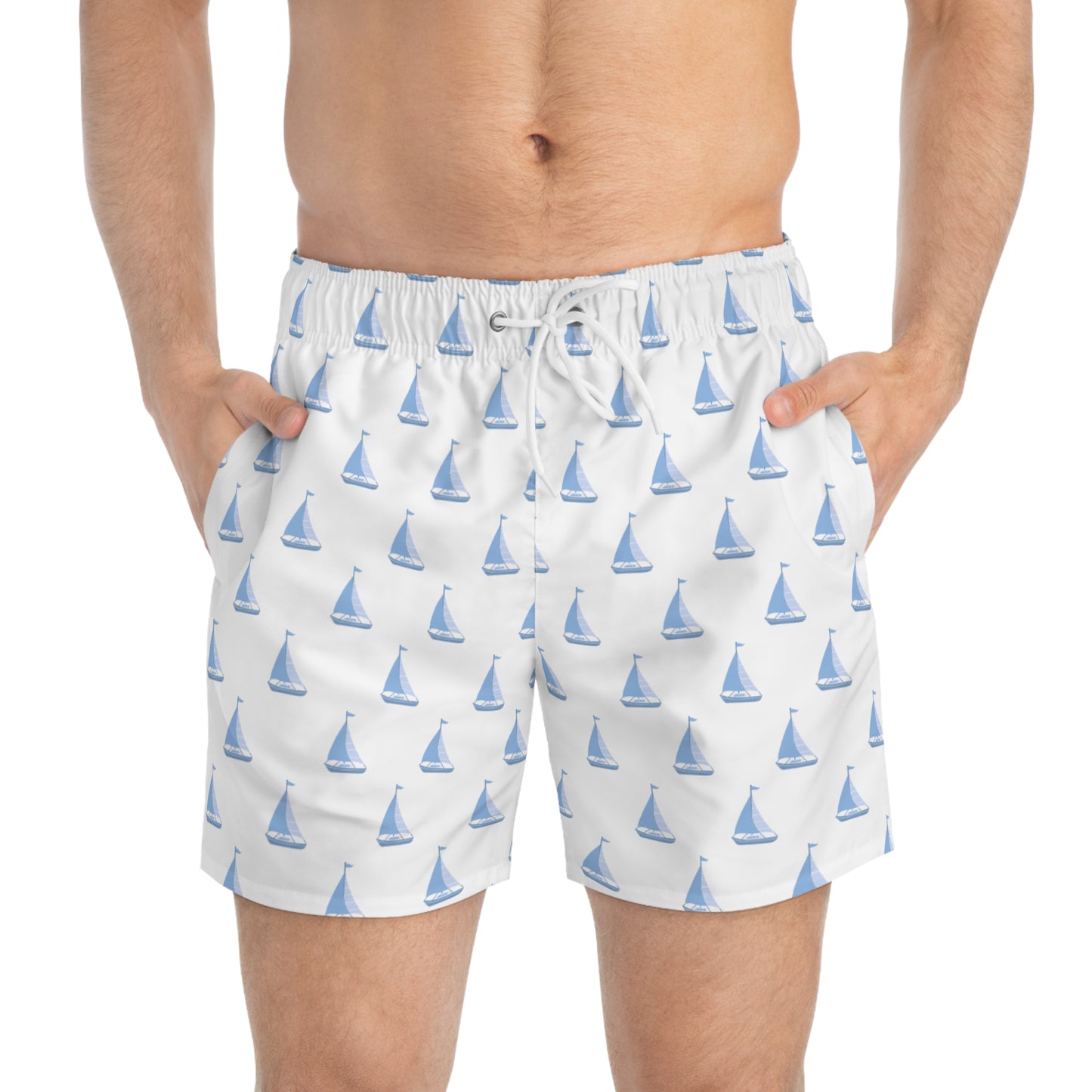 Nautical Sailboat Swim Trunks, Summer Beach Shorts, Vacation Wear, Pool Party Gear, Gift for Beach Lovers, Ocean Theme Swimwear