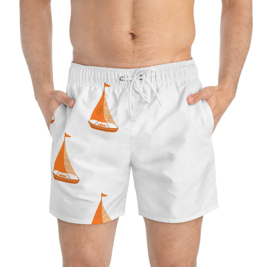 Sailboat Pattern Swim Trunks | Summer Beach Wear, Vacation Attire, Pool Party Shorts, Birthday Gift for Him, Nautical Swimwear