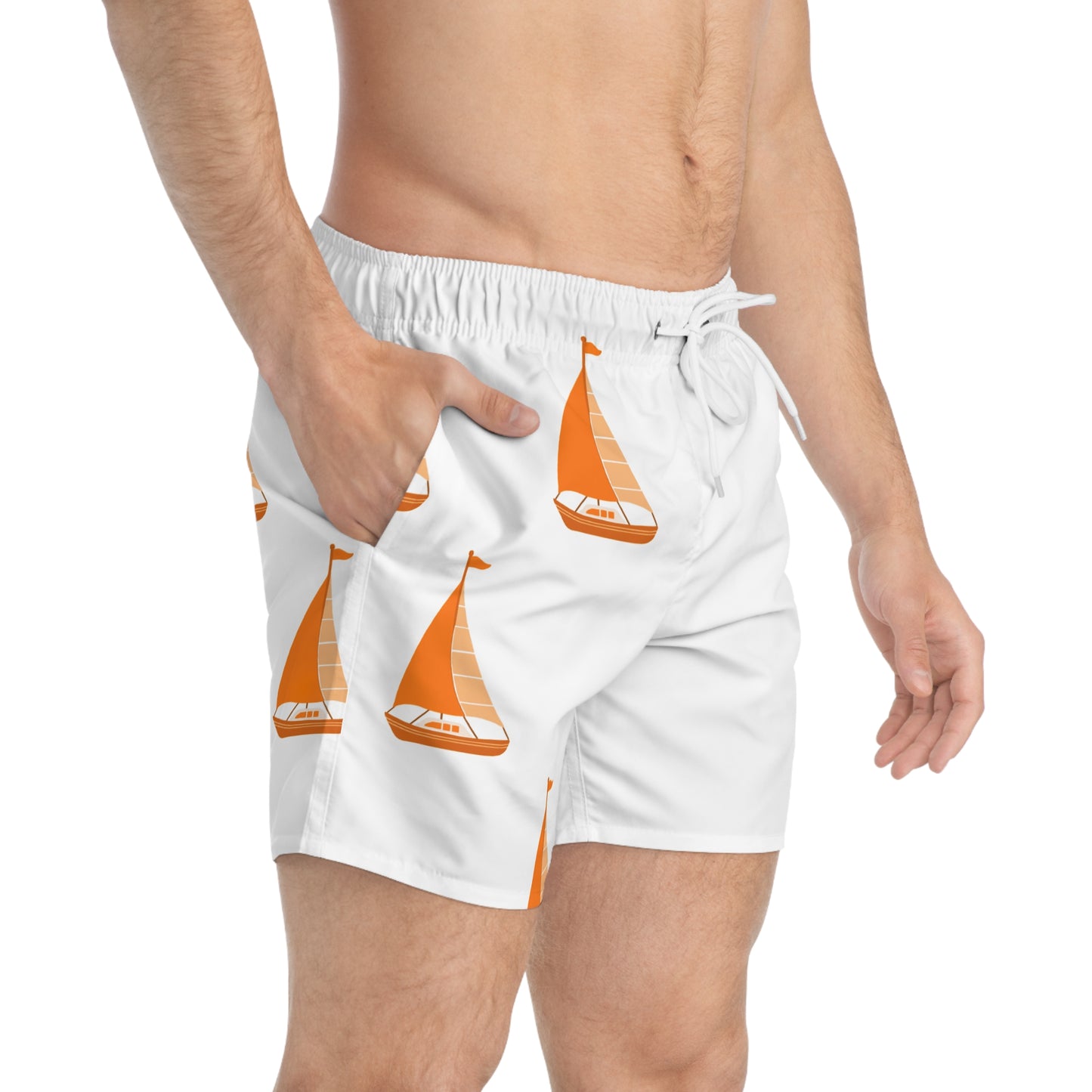 Sailboat Pattern Swim Trunks | Summer Beach Wear, Vacation Attire, Pool Party Shorts, Birthday Gift for Him, Nautical Swimwear