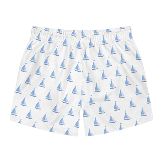 Nautical Sailboat Swim Trunks, Summer Beach Shorts, Vacation Wear, Pool Party Gear, Gift for Beach Lovers, Ocean Theme Swimwear
