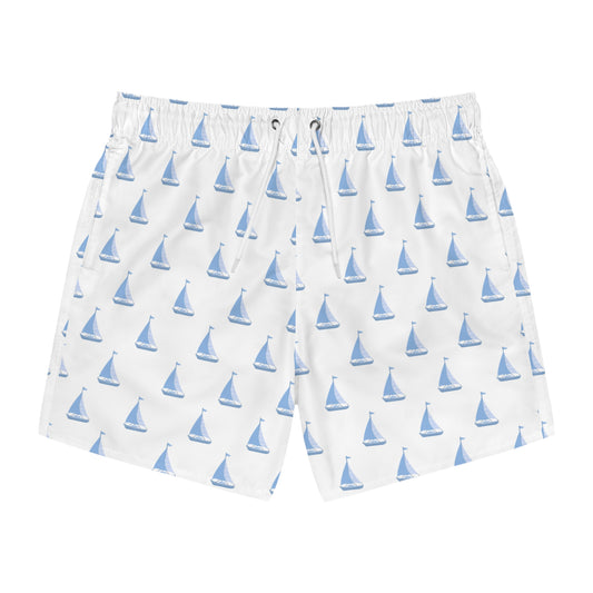 Nautical Sailboat Swim Trunks, Summer Beach Shorts, Vacation Wear, Pool Party Gear, Gift for Beach Lovers, Ocean Theme Swimwear